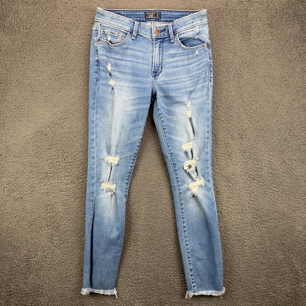 Abercrombie & Fitch Mid Rise Super Skinny Ankle Jeans 4R Light Wash Distressed